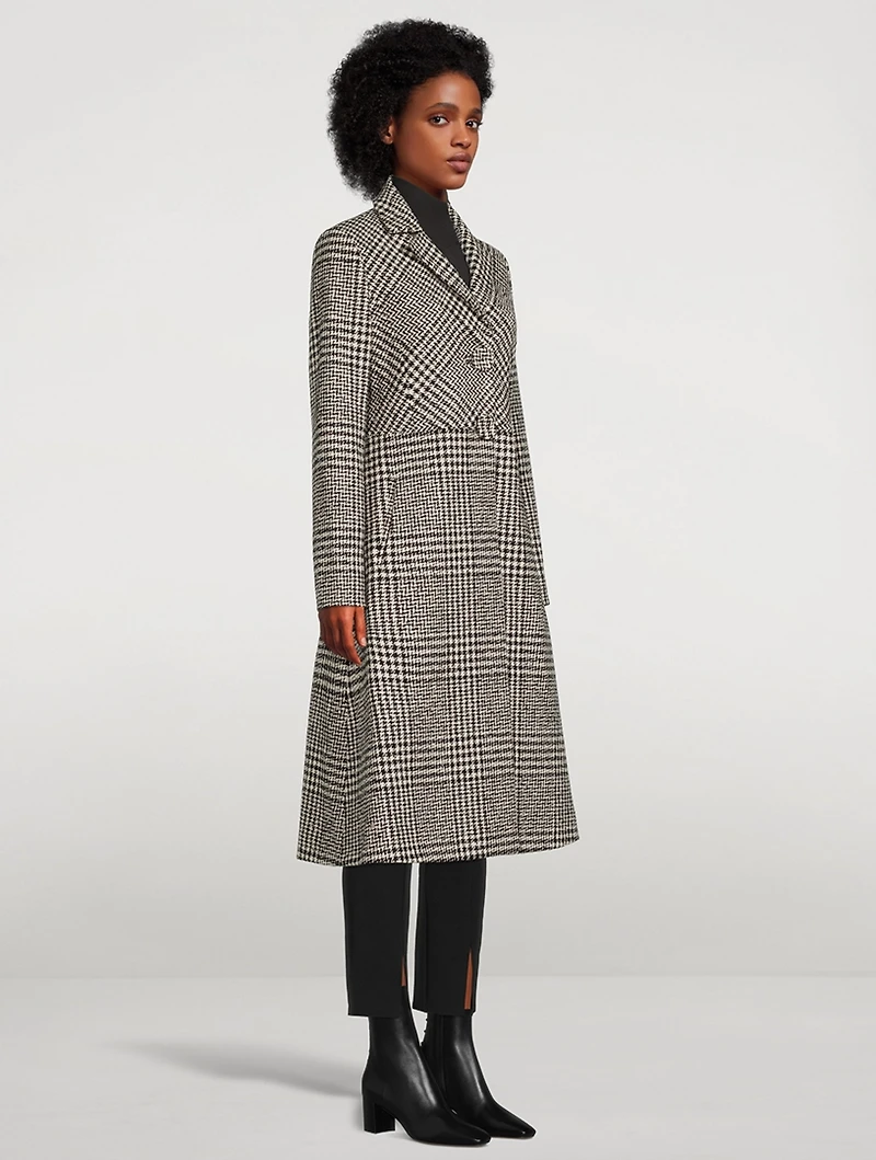 Prince Of Wales Wool-Blend Princess Cut Coat