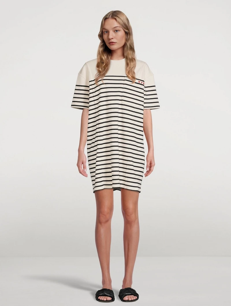 Ribbed Mini T-Shirt Dress Striped Print
