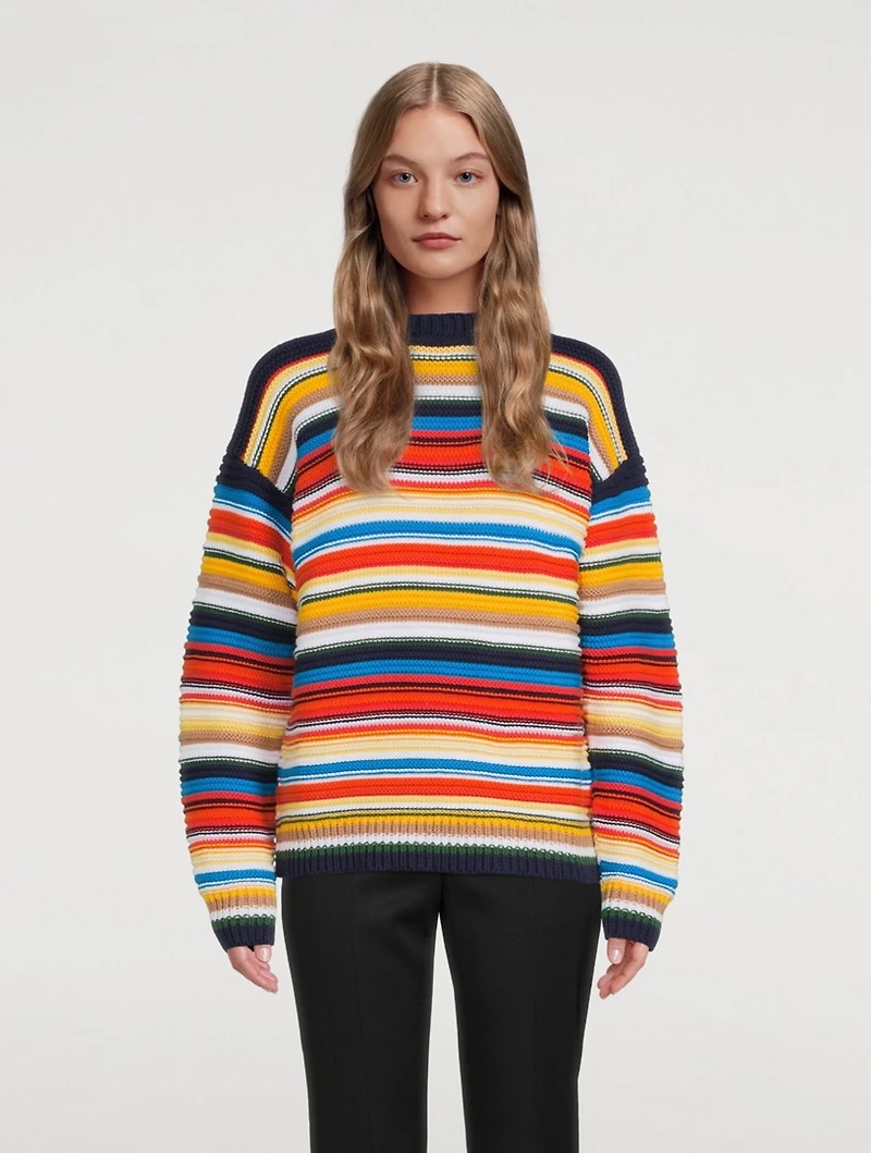Cotton Crochet Sweater Striped Print