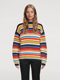Cotton Crochet Sweater Striped Print