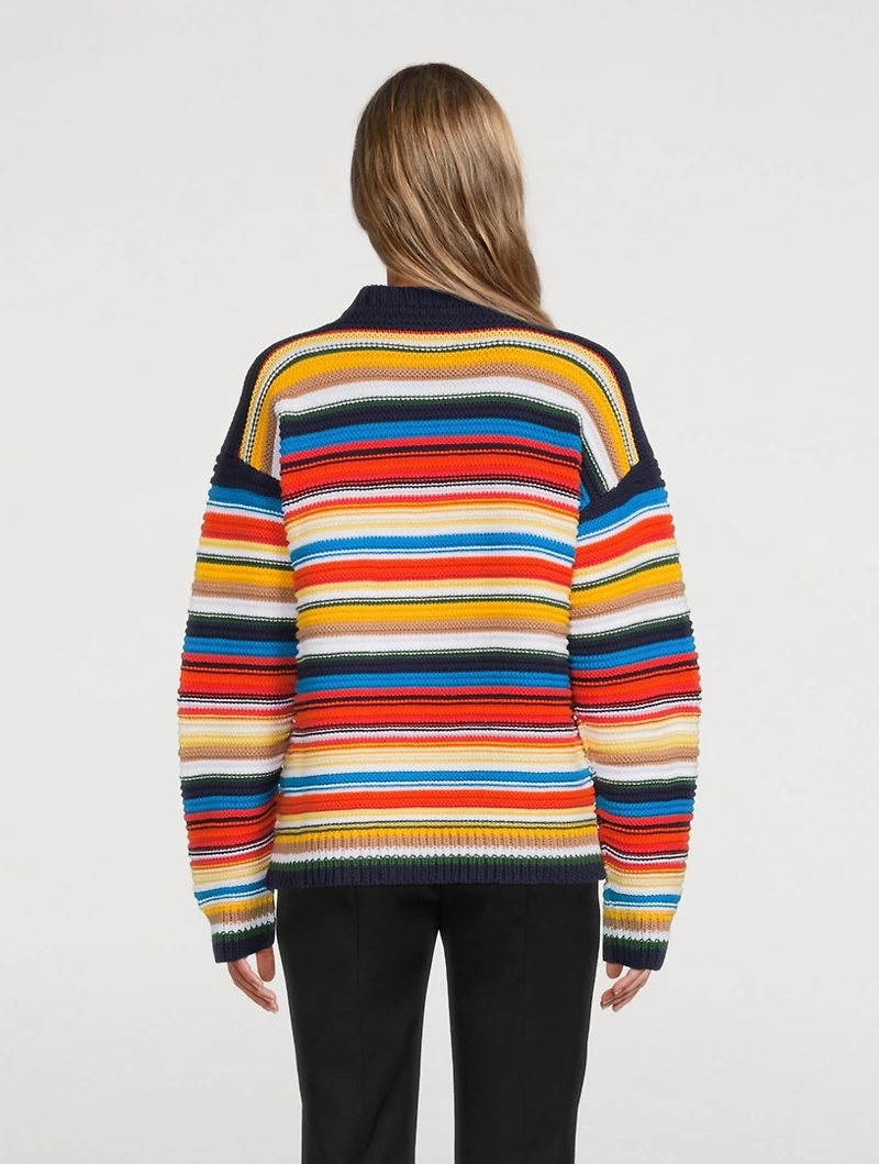 Cotton Crochet Sweater Striped Print