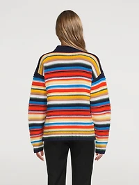 Cotton Crochet Sweater Striped Print