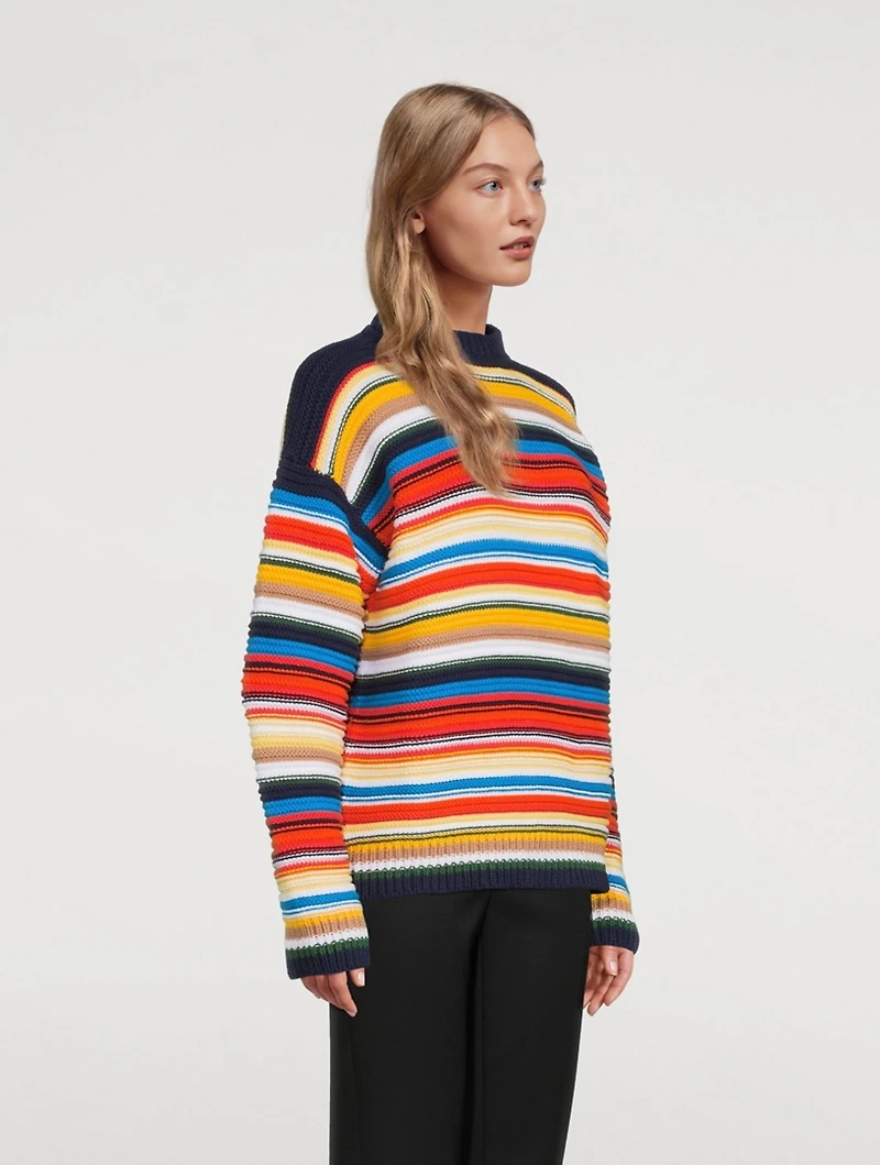 Cotton Crochet Sweater Striped Print