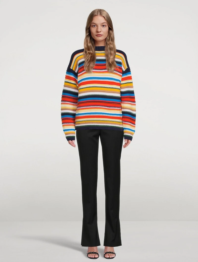 Cotton Crochet Sweater Striped Print
