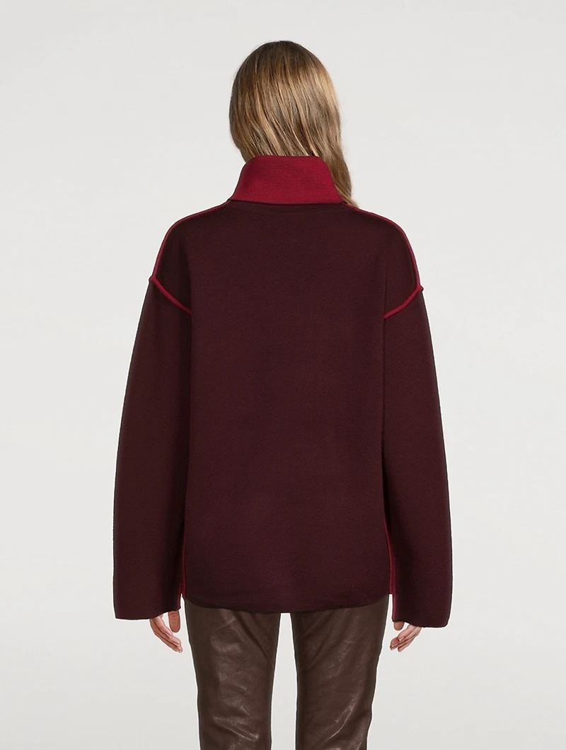 Merino Wool Turtleneck Sweater With Piping