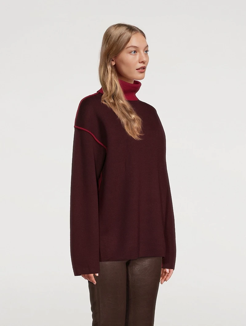 Merino Wool Turtleneck Sweater With Piping