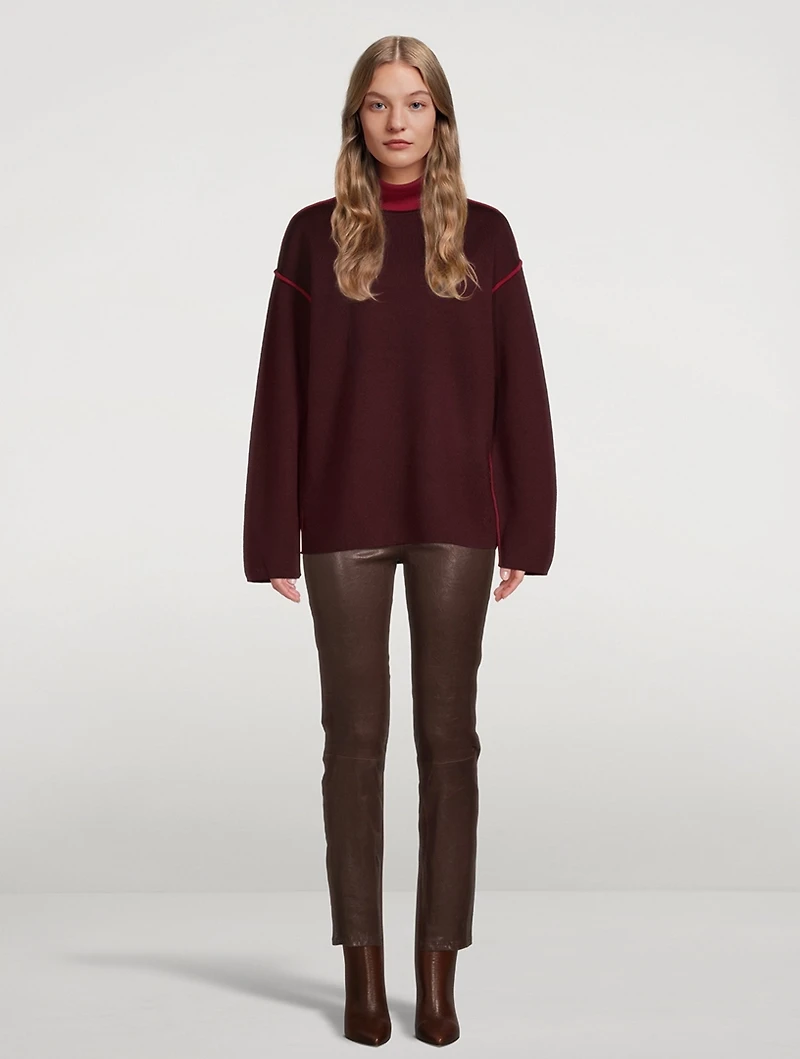 Merino Wool Turtleneck Sweater With Piping