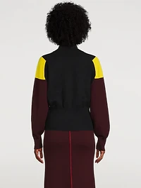 Colourblock Merino Wool Blouson-Sleeve Sweater