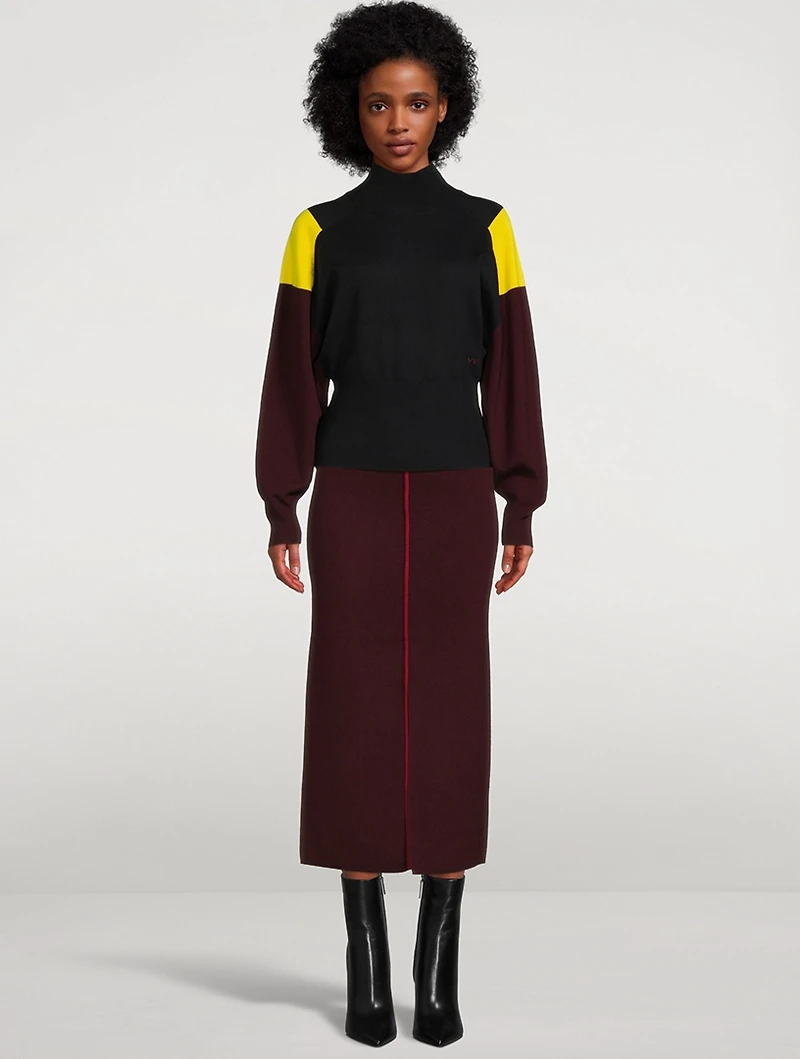 Colourblock Merino Wool Blouson-Sleeve Sweater