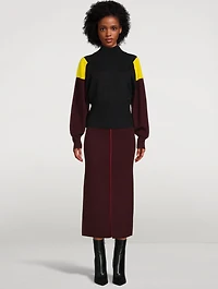Colourblock Merino Wool Blouson-Sleeve Sweater