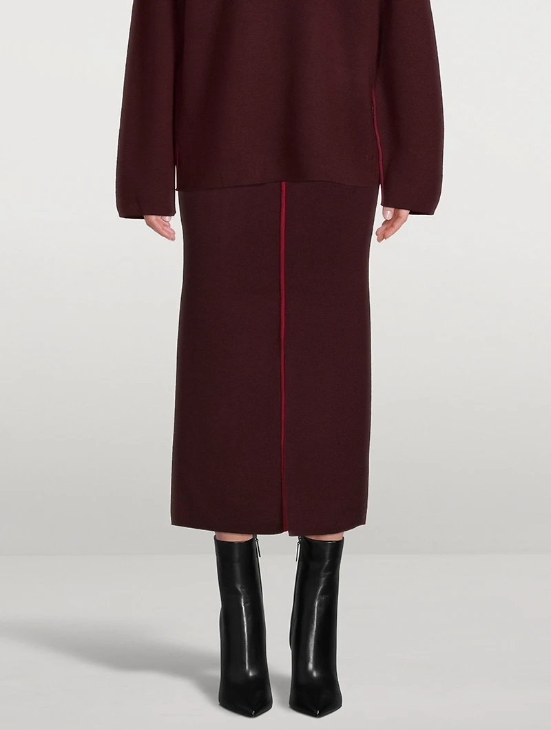 Merino Wool Midi Skirt With Piping