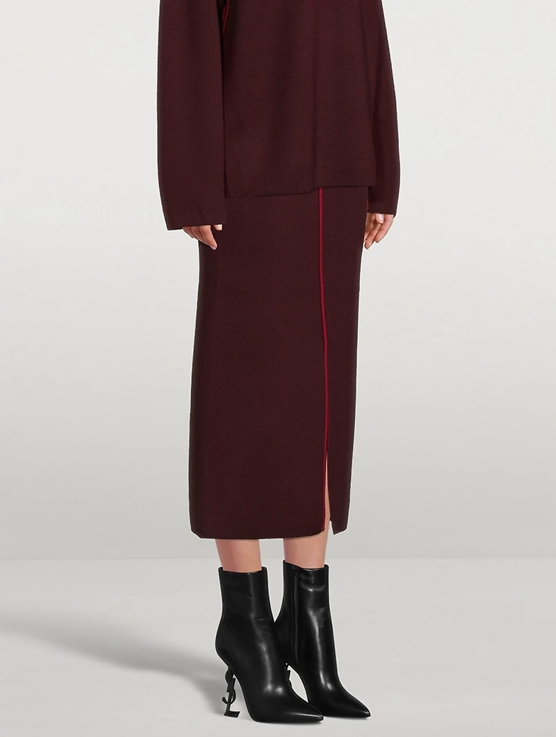 Merino Wool Midi Skirt With Piping
