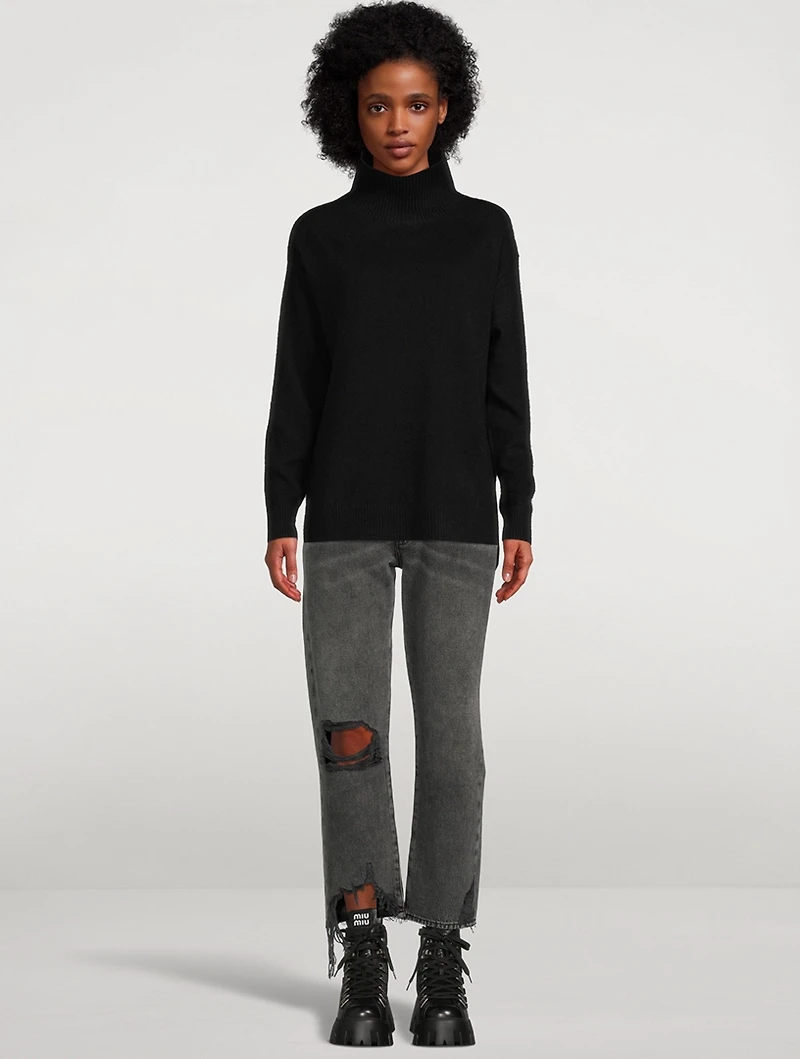 Ribbed Cashmere Stand Neck Sweater