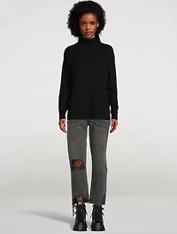 Ribbed Cashmere Stand Neck Sweater
