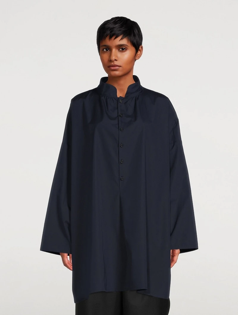 Sloped Shoulder Long A-Line Shirt
