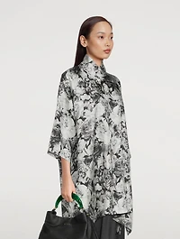 Silk Long A-Line Shirt Rose Print