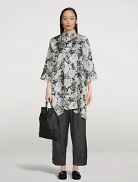 Silk Long A-Line Shirt Rose Print