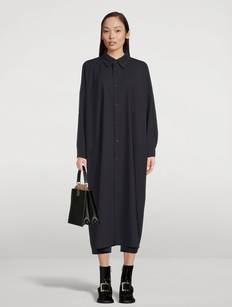 Wool-Blend Midi Shirt Dress