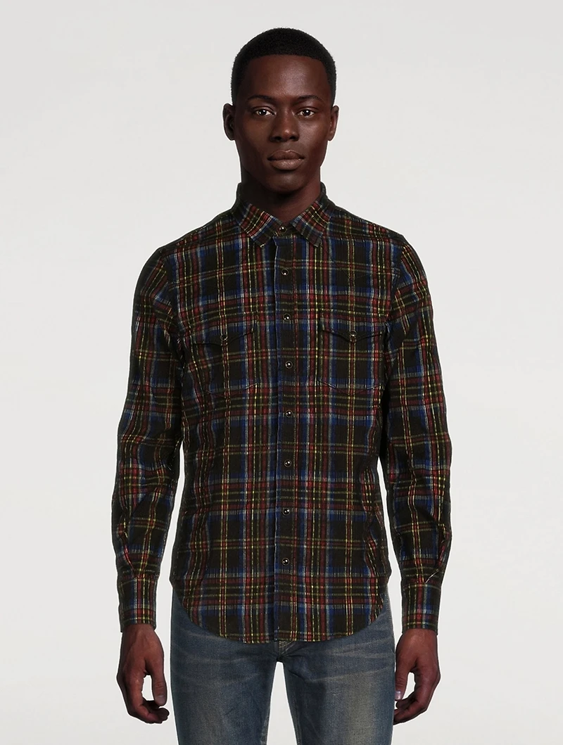 Corduroy Western Shirt Check Print
