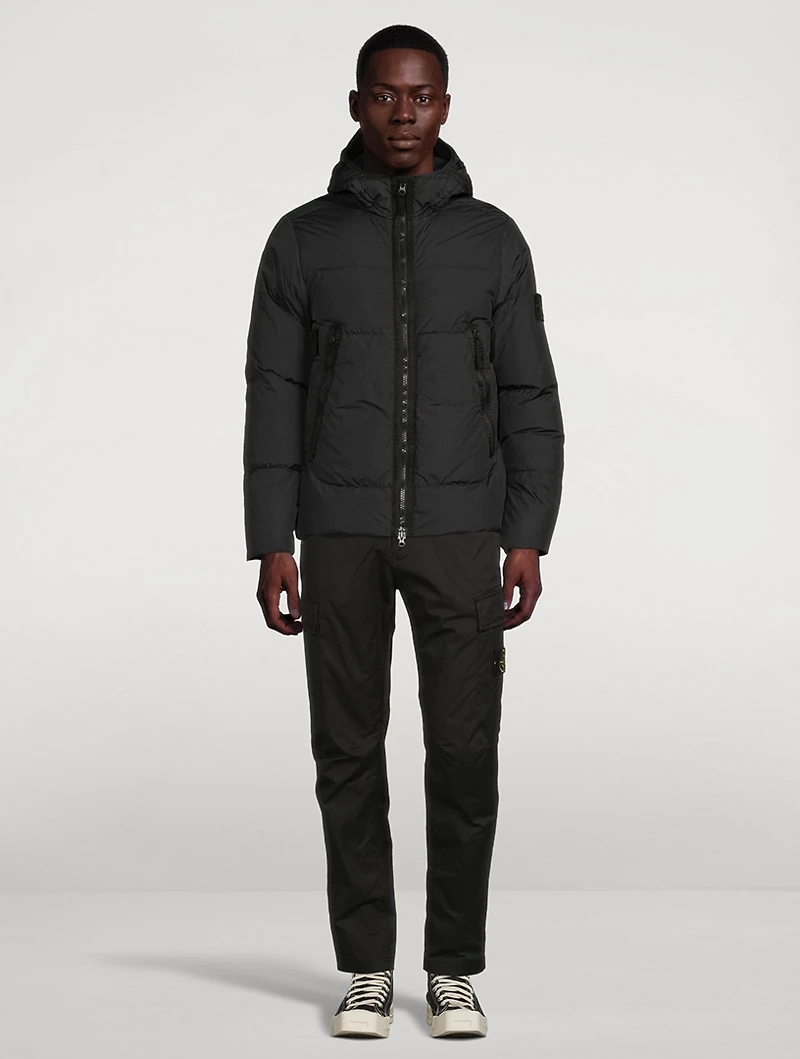 Garment-Dyed Crinkle Down-TC Jacket With Hood