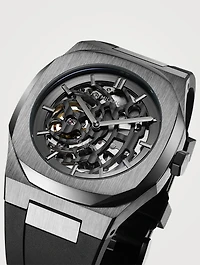 Skeleton Stainless Steel Rubber Strap Watch