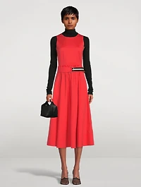 Mixed-Media Belted Midi Dress