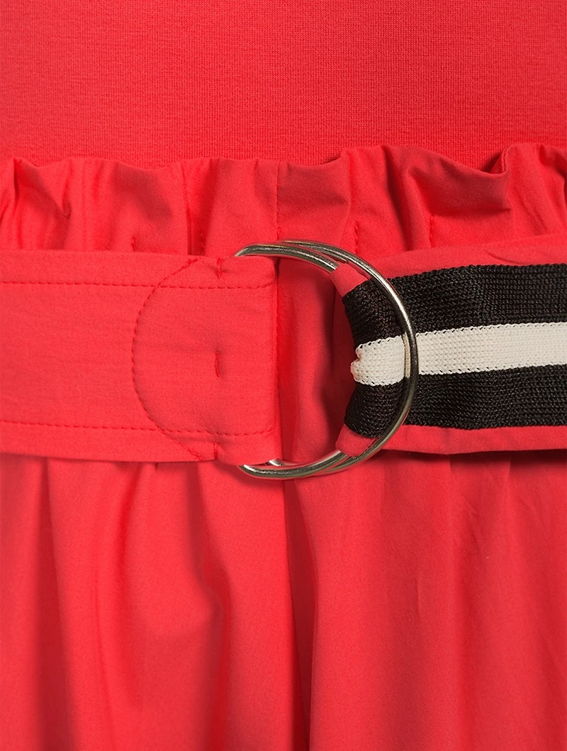 Mixed-Media Belted Midi Dress