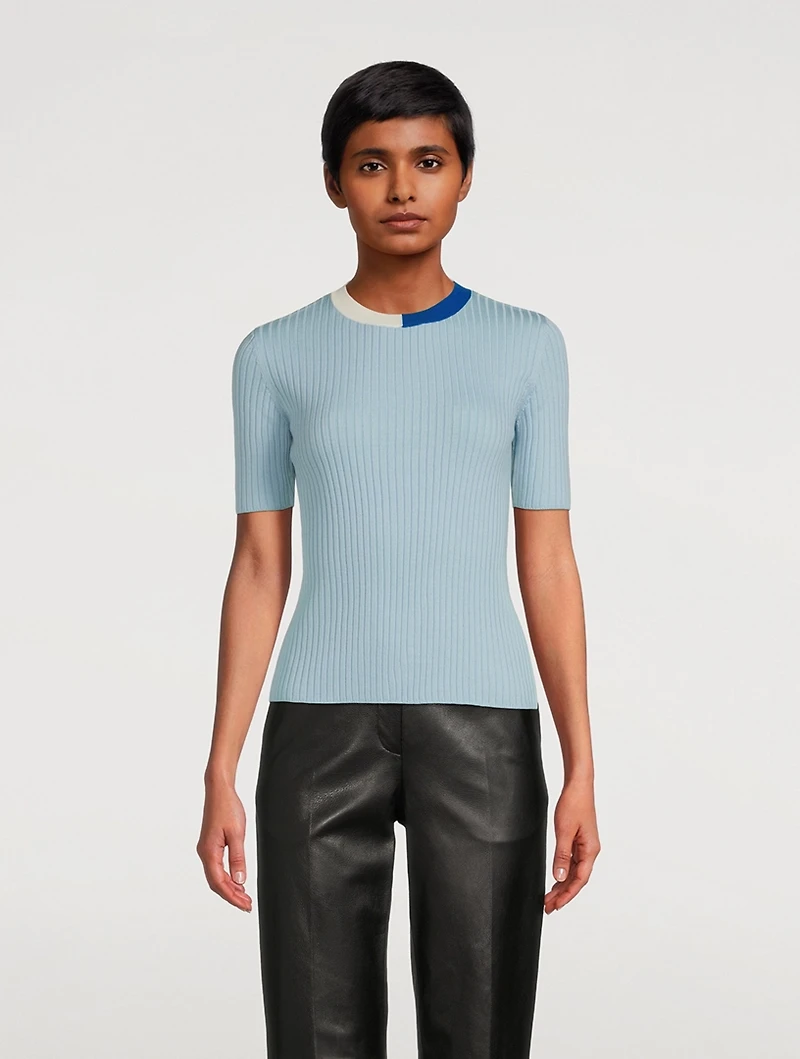 Virgin Wool Short-Sleeve Sweater