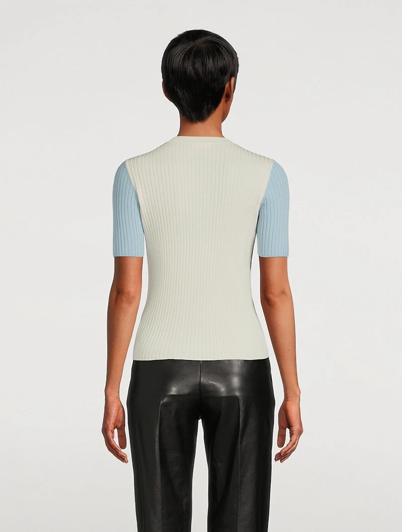 Virgin Wool Short-Sleeve Sweater
