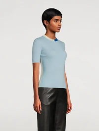 Virgin Wool Short-Sleeve Sweater