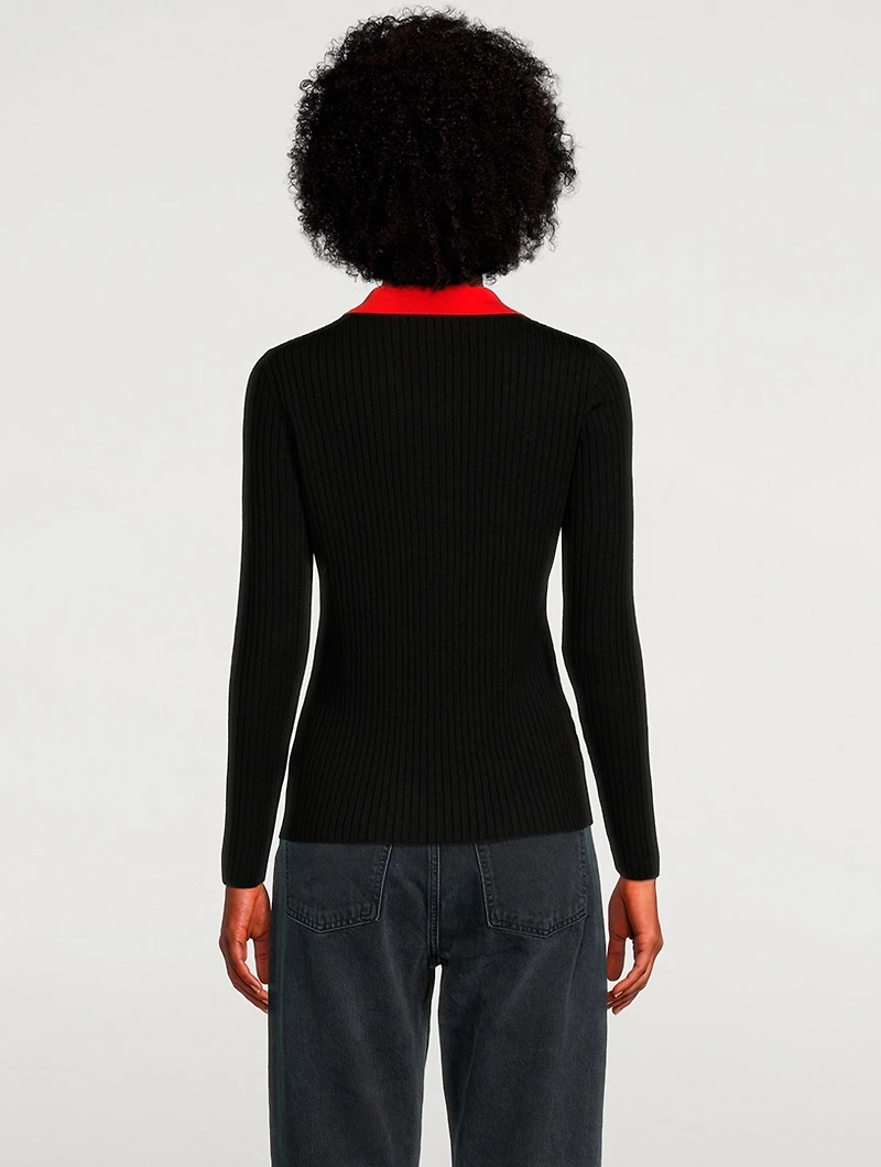 Colourblock Merino Wool Polo Sweater