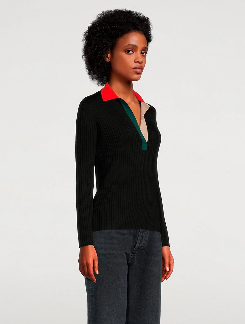 Colourblock Merino Wool Polo Sweater