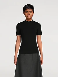 Short-Sleeve Mockneck Knit Top With Zipper