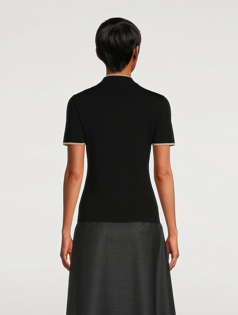 Short-Sleeve Mockneck Knit Top With Zipper