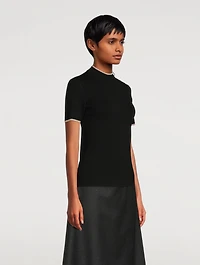 Short-Sleeve Mockneck Knit Top With Zipper