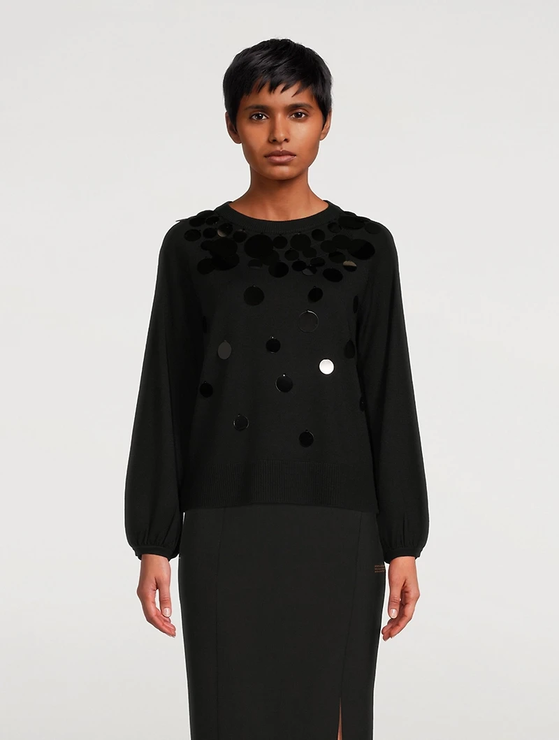 Puff-Sleeve Wool Sweater With Paillettes