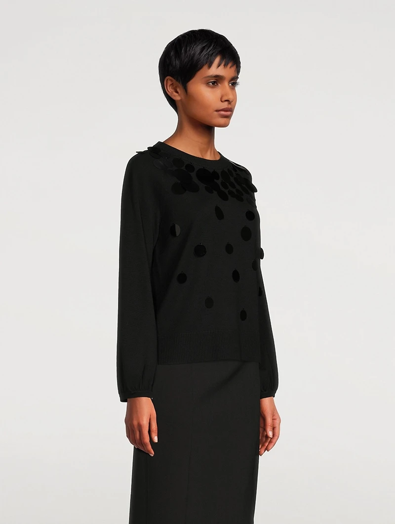 Puff-Sleeve Wool Sweater With Paillettes