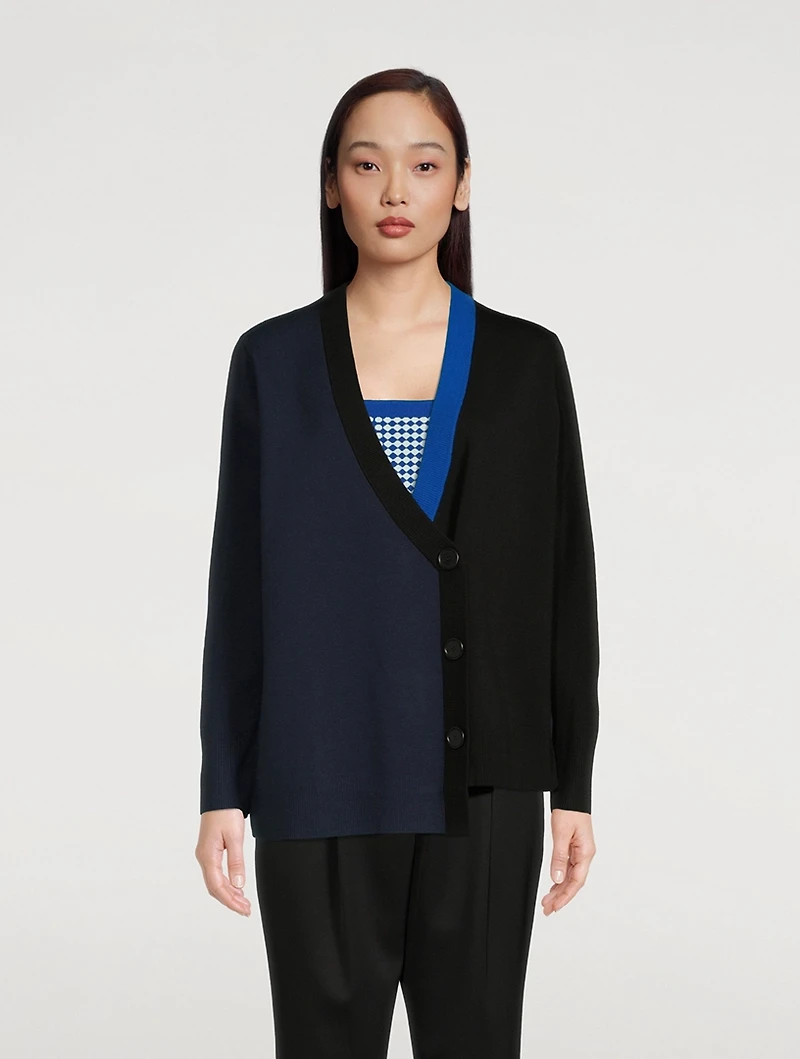 Asymmetric Stretch Virgin Wool Cardigan