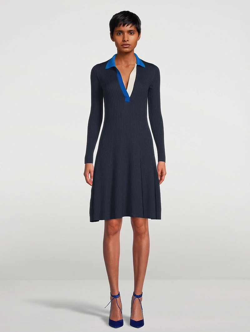 Colourblock Merino Wool Polo Sweater Dress