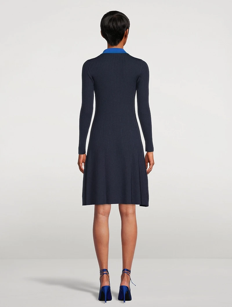 Colourblock Merino Wool Polo Sweater Dress