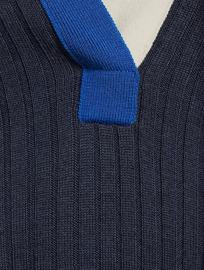 Colourblock Merino Wool Polo Sweater Dress