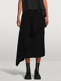 Asymmetric Wool Knit Midi Skirt