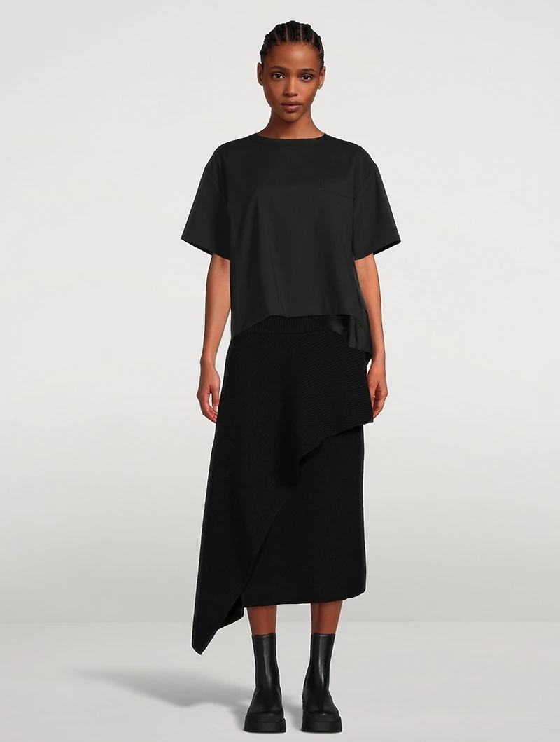 Asymmetric Wool Knit Midi Skirt