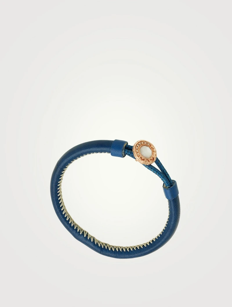 Kiri 18K Rose Gold Round Leather Bracelet With Mother-Of-Pearl And Champagne Diamonds