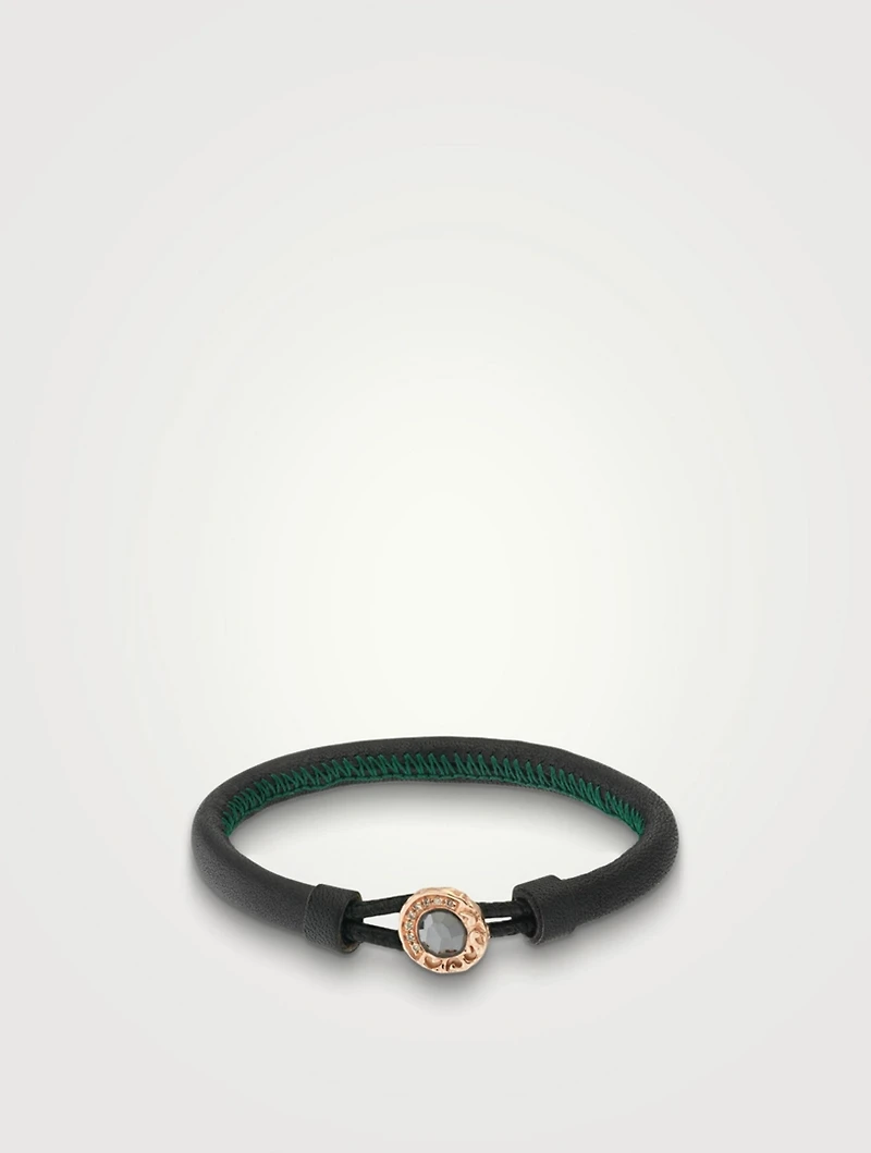 Kiri 18K Rose Gold Round Leather Bracelet With Hematite And Champagne Diamonds