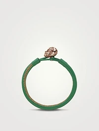 Kiri 18K Rose Gold Tattooed Head Leather Bracelet With Red Sapphires