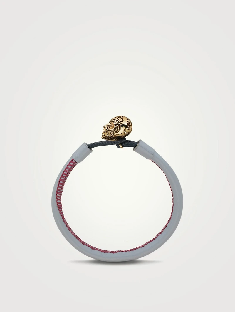 Kiri 18K Gold Tattooed Head Leather Bracelet With Champagne Diamonds