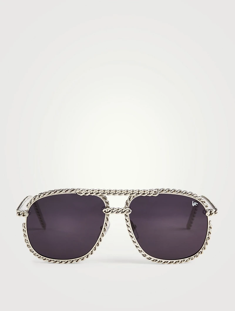 VF Full Cuban Rope 24K White Gold Aviator Sunglasses