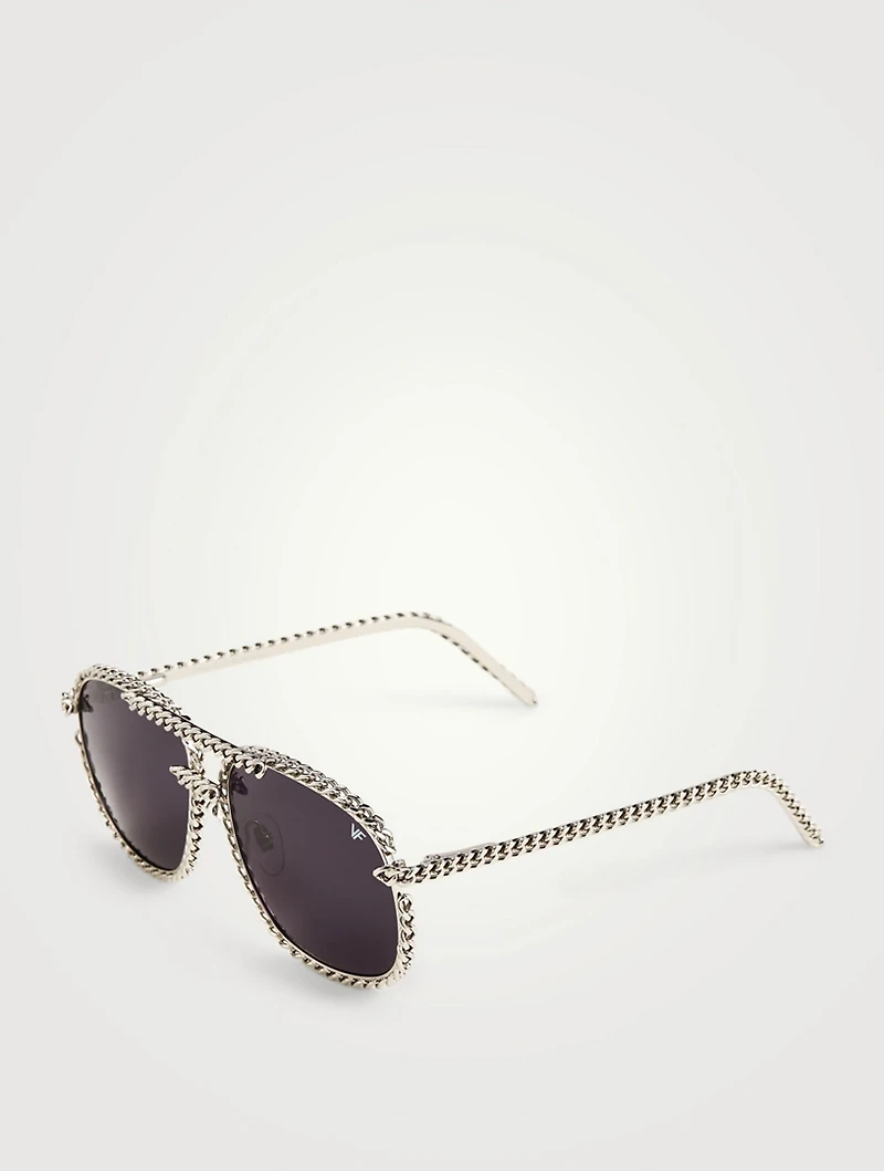VF Full Cuban Rope 24K White Gold Aviator Sunglasses