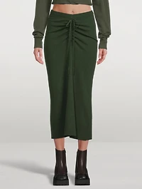 Wool And Cashmere Ruched Drape Midi Skirt
